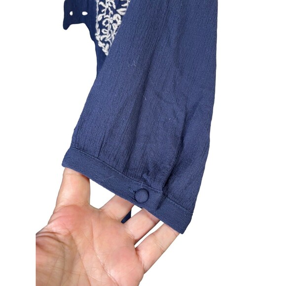 Anthropologie Skies Are Blue Sia Embroidered Peasant Top‎ Size SP Navy White - Picture 6 of 13